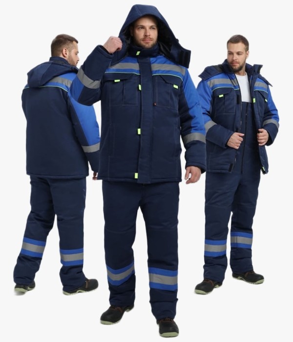 Костюм зимний мужской Бивек-2 СОП (тк.Смесовая,210) пк, тёмно-синий, васильковый, лимонный