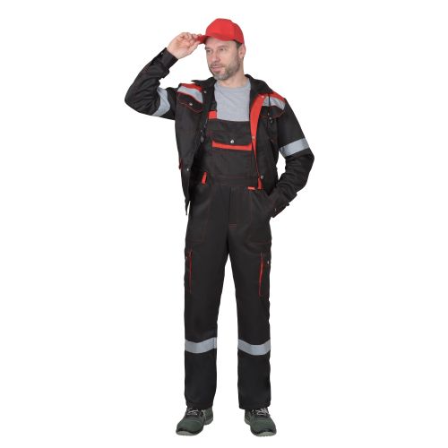 Костюм рабочий мужской Сириус-Титан, куртка, полукомбинезон, с СОП, цвет чёрный с красным