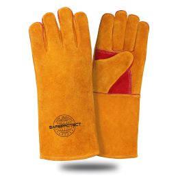 Краги спилковые Сибирь Safeprotect усиленные жёлто-красные, подкладка, длина 38 см, размер 11