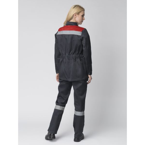 Костюм женский Весна-1 СОП CH, ткань Смесовая, 210 г/м2, куртка, брюки, цвет тёмно-серый, красный