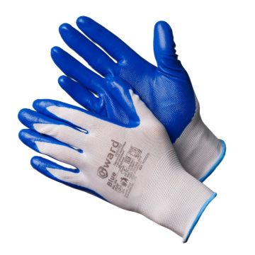 Gward Blue (Гвард Блу) перчатки из белого нейлона с синим нитриловым покрытием