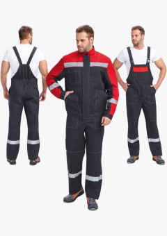 Костюм мужской Бриготек-2 СОП (тк.Смесовая,260) полукомбинезон, тёмно-серый, красный