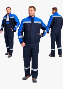 Костюм мужской Бриготек-2 СОП (тк.Смесовая,260) полукомбинезон, тёмно-синий, васильковый