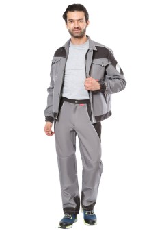Костюм СИРИУС-ПЕКИН куртка кор., брюки, серый с черным, 280 г/м2, 65%ПЭ, 35%ХБ