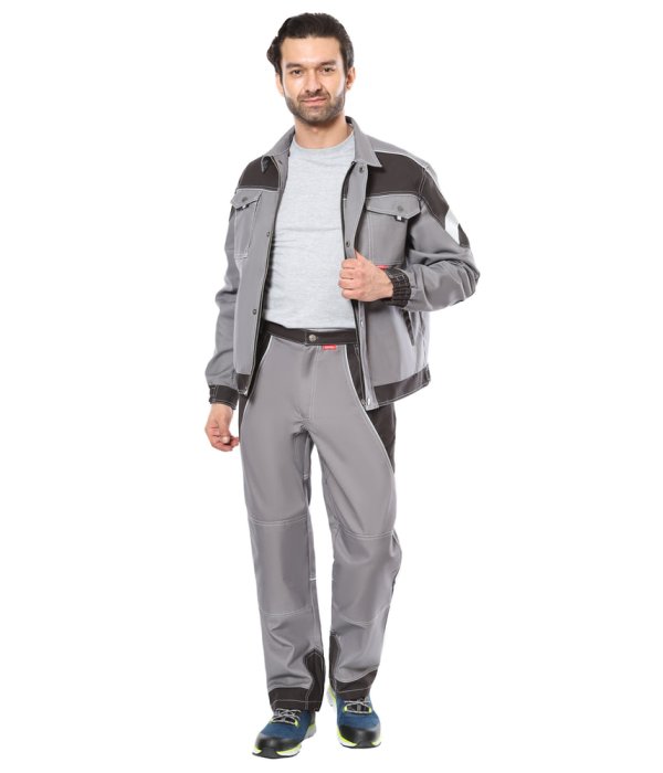 Костюм СИРИУС-ПЕКИН куртка кор., брюки, серый с черным, 280 г/м2, 65%ПЭ, 35%ХБ