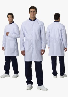 Халат мужской MedLine Марк (тк.Смесовая,120), белый, тёмно-синий