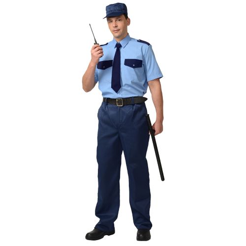 Рубашка охранника голубая с тёмно-синим, короткий рукав, ткань Вега