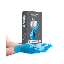 Перчатки одноразовые Benovy нитриловые голубые текст. на пальцах (цена за 50 пар)