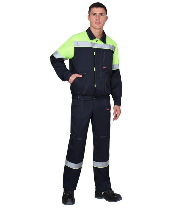 Костюм СИРИУС-ЛЕГИОНЕР куртка короткая, п/к, синий с лимонным и СОП, 215 г/м2, 80% ПЭ, 20% ХБ