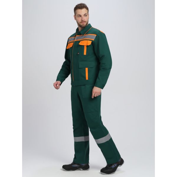 Костюм ИТР СОП IMP, ткань Саржа, 250 г/м2, полукомбинезон, цвет тёмно-зелёный, оранжевый