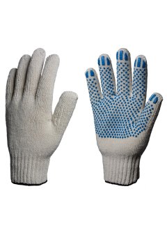 Перчатки х/б 7,5кл. ЛЮКС с ПВХ ТОЧКА 58-60гр. 216текс, белые (10 пар)