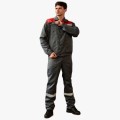 Костюм летний Техник-2 СОП (тк. Смесовая, 210 гр/м2) полукомбинезон, серый, красный