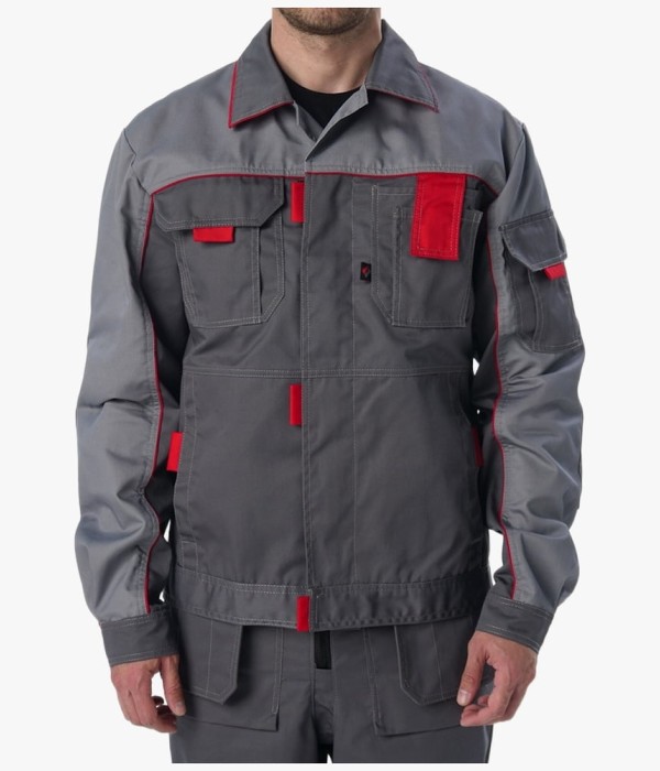 Костюм Союз-Профессионал-2 (тк. Балтекс, 240 гр/м2) полукомбинезон, тёмно-серый, светло-серый, красный
