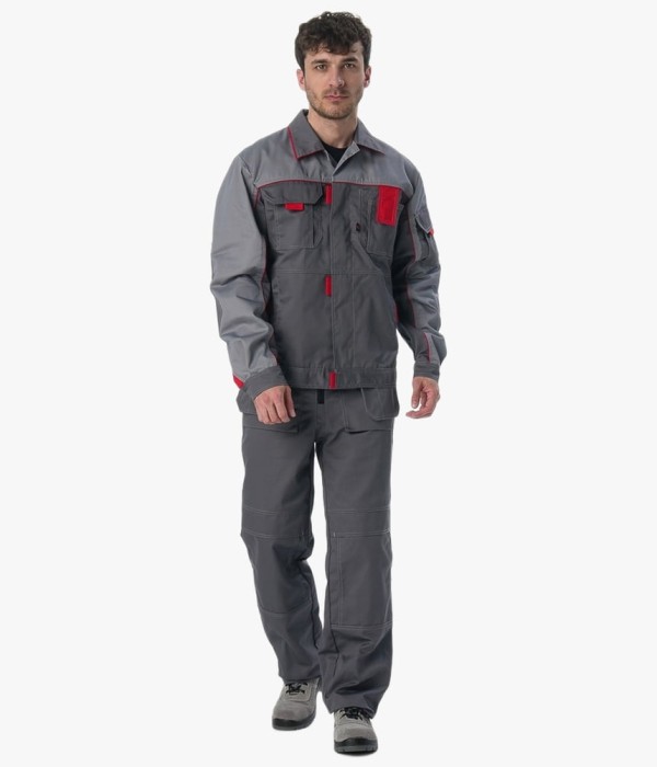 Костюм Союз-Профессионал-2 (тк. Балтекс, 240 гр/м2) полукомбинезон, тёмно-серый, светло-серый, красный