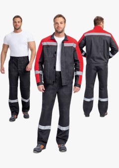 Костюм мужской Бриготек-1 СОП (тк.Смесовая,260) брюки, тёмно-серый, красный