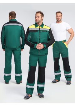 Костюм ProfLineBase-1 (тк.Твил,210) брюки, зеленый/черный/желтый