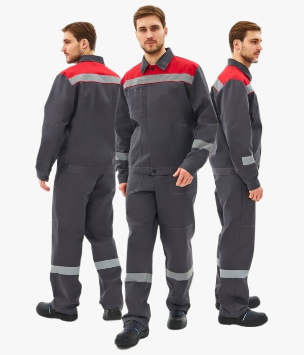 Костюм мужской Липецк-1 СОП CH (тк.Смесовая,280) брюки, тёмно-серый, красный