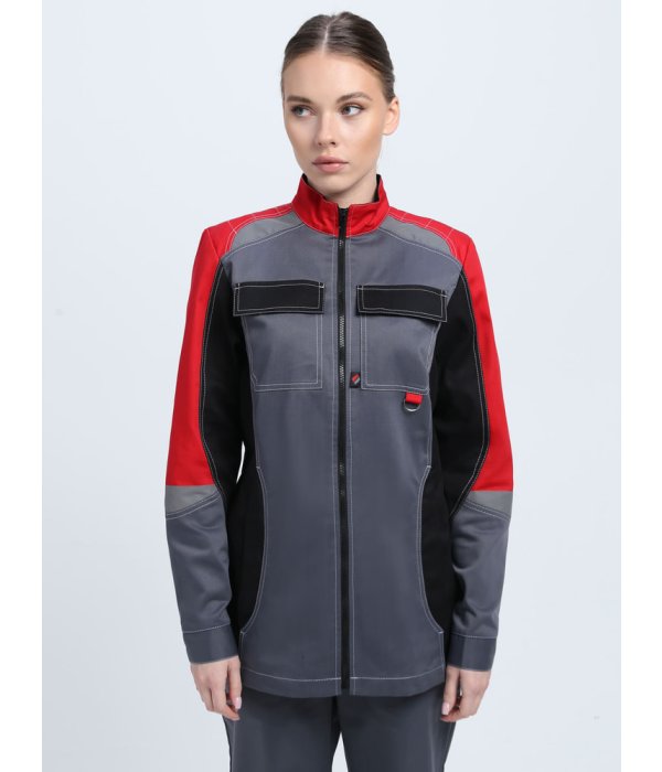 Костюм женский Вектрон-1 (тк.Смесовая,240) брюки, серый/красный/черный