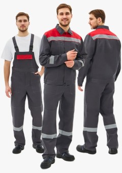 Костюм мужской Липецк-2 СОП CH (тк.Смесовая,280) полукомбинезон, тёмно-серый, красный