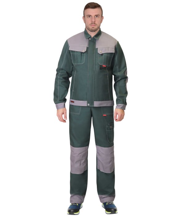 Костюм СИРИУС-ВЕСТ-ВОРК куртка, брюки зеленый со ср.серым, 280 г/м2, 65%ПЭ, 35%ХБ
