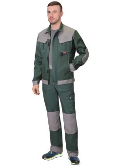Костюм СИРИУС-ВЕСТ-ВОРК куртка, брюки зеленый со ср.серым, 280 г/м2, 65%ПЭ, 35%ХБ