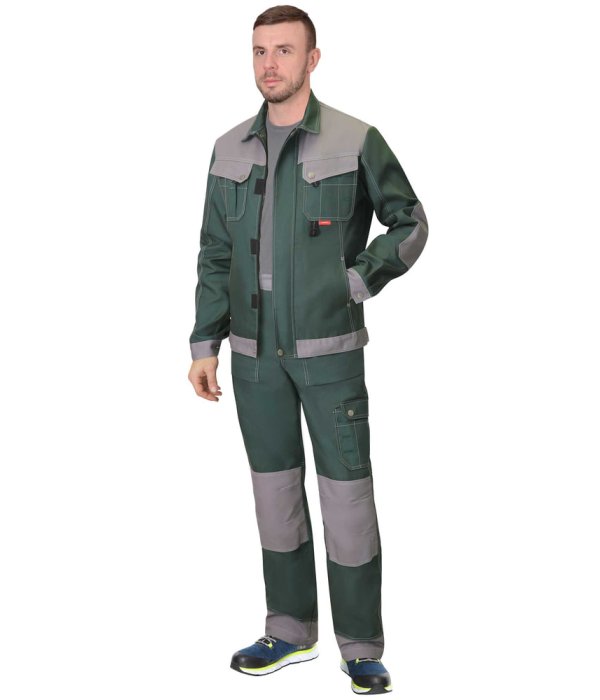 Костюм СИРИУС-ВЕСТ-ВОРК куртка, брюки зеленый со ср.серым, 280 г/м2, 65%ПЭ, 35%ХБ