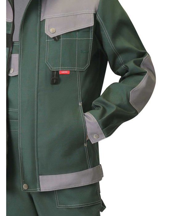 Костюм СИРИУС-ВЕСТ-ВОРК куртка, брюки зеленый со ср.серым, 280 г/м2, 65%ПЭ, 35%ХБ