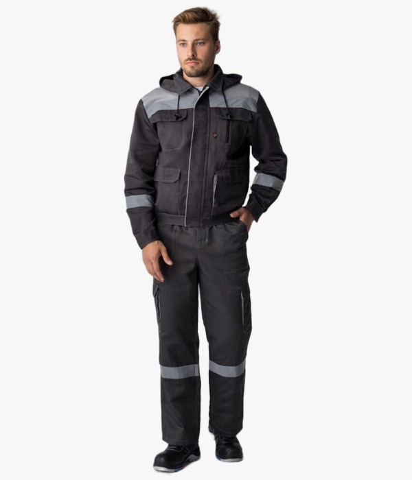 Костюм летний мужской Титан-2 СОП (тк. Смесовая, 210 гр/м2) полукомбинезон, тёмно-серый, светло-серый