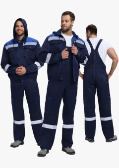 Костюм мужской Нейч-2 СОП с капюшоном (тк.Смесовая,210) полукомбинезон, тёмно-синий, васильковый