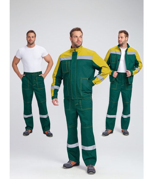 Костюм Бриготек-1 СОП (тк.Смесовая,260) брюки, зеленый/желтый