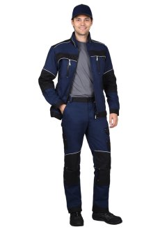Костюм СИРИУС-АРКТИК куртка, брюки, синий с черным, мех. стрейч 260 г/м2, 65% ПЭ, 35% ХБ