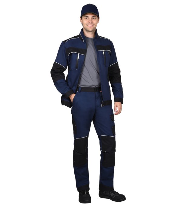 Костюм СИРИУС-АРКТИК куртка, брюки, синий с черным, мех. стрейч 260 г/м2, 65% ПЭ, 35% ХБ