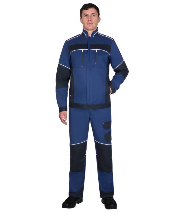 Костюм СИРИУС-АРКТИК куртка, брюки, синий с черным, мех. стрейч 260 г/м2, 65% ПЭ, 35% ХБ