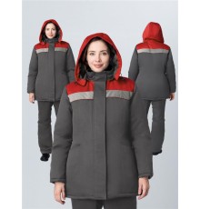 Куртка зимняя женская Вьюга СОП (тк.Смесовая,210), т.серый/красный