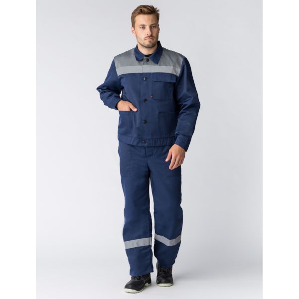 Костюм Труженик-2 СОП, ткань Смесовая, 210 г/м2, полукомбинезон, цвет тёмно-синий, серый
