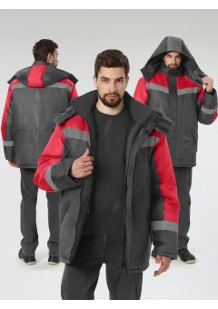 Куртка зимняя Лигор СОП (тк.OxLine,90), т.серый/красный
