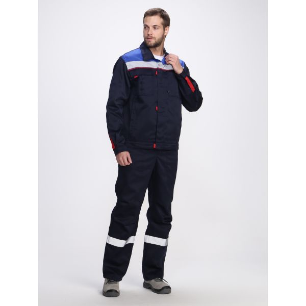 Костюм Фаворит-2 СОП усиленный IMP, ткань Смесовая, 210 г/м2, полукомбинезон, цвет тёмно-синий, васильковый, красный