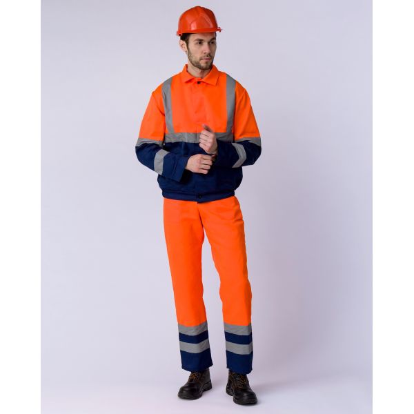Костюм Дорожник с укороченной курткой, ткань Смесовая, 210 г/м2, полукомбинезон, цвет оранжевый, тёмно-синий