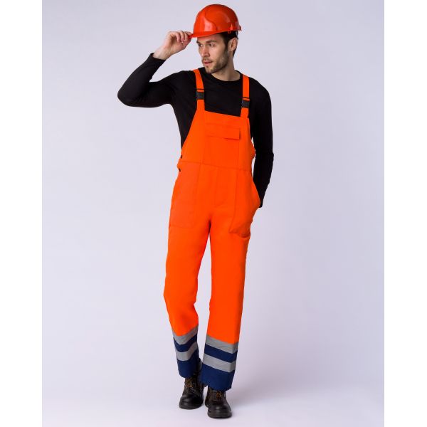 Костюм Дорожник с укороченной курткой, ткань Смесовая, 210 г/м2, полукомбинезон, цвет оранжевый, тёмно-синий