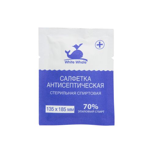 Салфетка антисептич.влажная 70% спирт WhiteWhale р. 135*185, арт.30819, кратно 60 (х540), цена за шт.