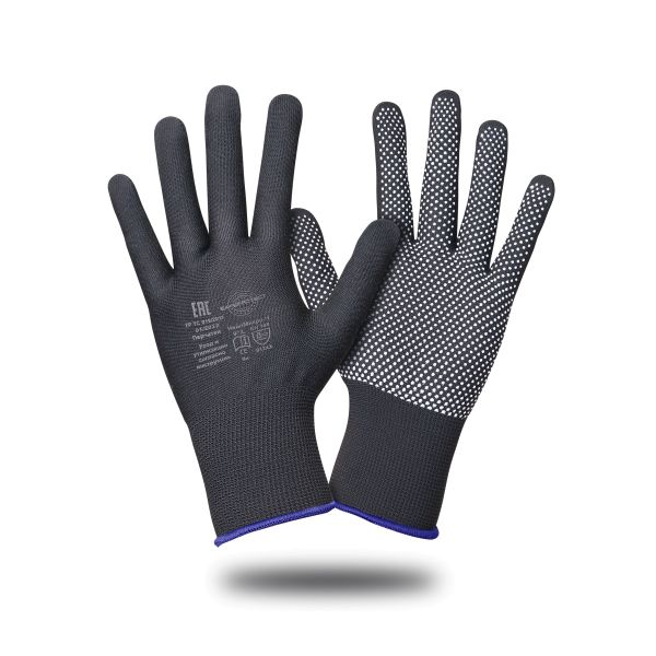 Перчатки Safeprotect НейпМикро-Ч, нейлон, ПВХ-микроточка, цвет чёрный