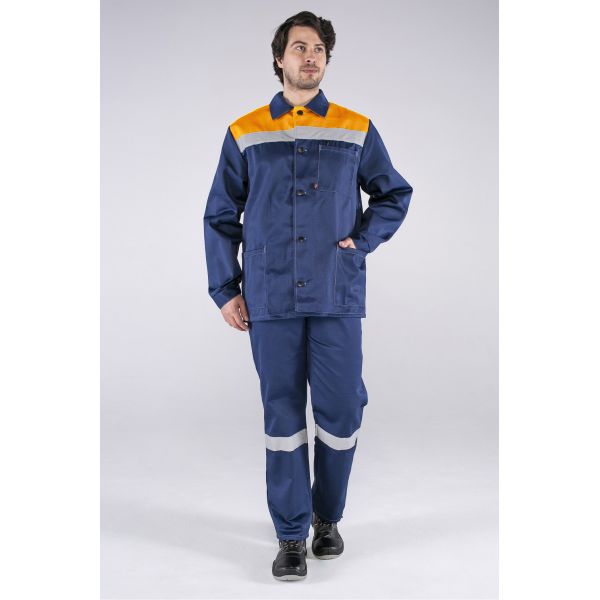 Костюм Стандарт СОП, ткань Смесовая, 210 г/м2, куртка, брюки, цвет тёмно-синий, оранжевый