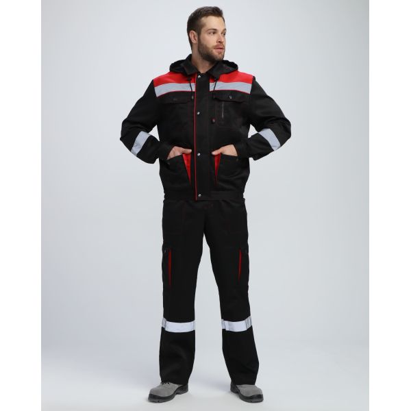 Костюм Титан СОП с капюшоном, ткань Смесовая, 210 г/м2, полукомбинезон, цвет чёрный, красный