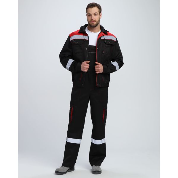 Костюм Титан СОП с капюшоном, ткань Смесовая, 210 г/м2, полукомбинезон, цвет чёрный, красный