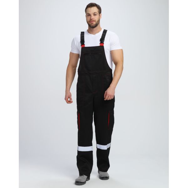 Костюм Титан СОП с капюшоном, ткань Смесовая, 210 г/м2, полукомбинезон, цвет чёрный, красный