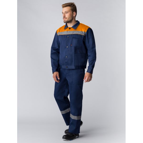 Костюм Труженик-2 СОП, ткань Смесовая, 210 г/м2, полукомбинезон, цвет тёмно-синий, оранжевый