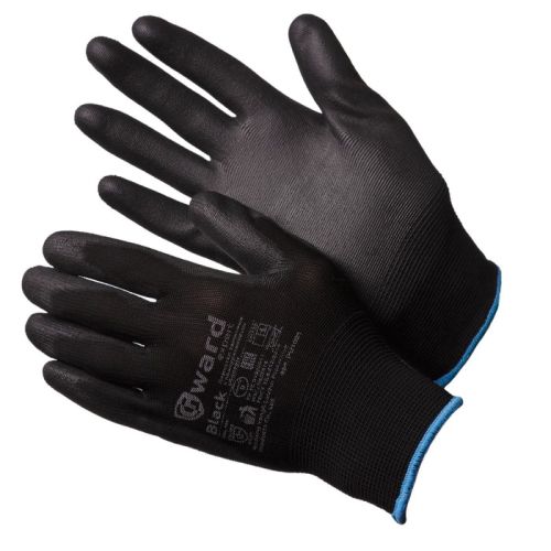 Gward Black (Гвард Блэк) перчатки нейлоновые чёрные с чёрным полиуретаном