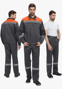 Костюм мужской Лигор-1 СОП (тк.Смесовая,210) брюки, тёмно-серый, оранжевый