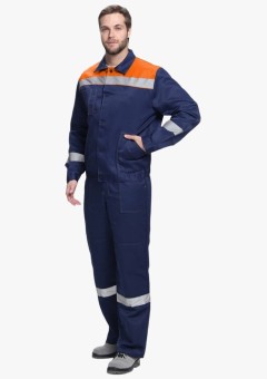 Костюм мужской Лигор-2 СОП (тк.Смесовая,210) полукомбинезон, тёмно-синий, оранжевый