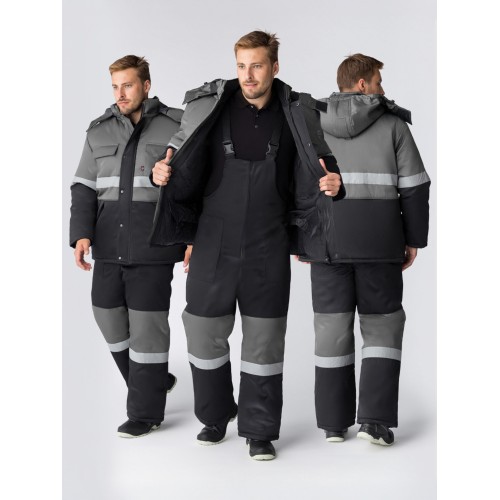 Костюм зимний Нордхард-2 СОП (тк.Смесовая,250) п/к, черный/серый